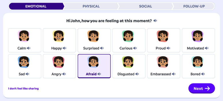 Student wellness emotion check-in