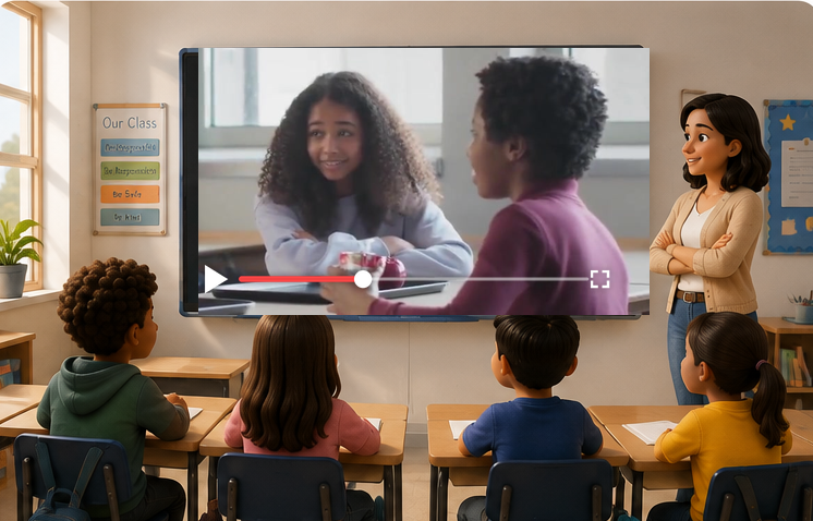 A class watching a Schoolbeat video lesson